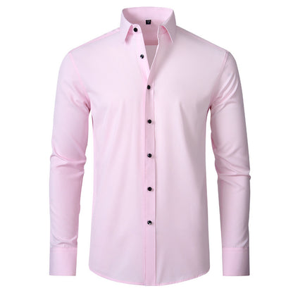 Solid Long Sleeve Shirt Fashion Slim Lapel Button Office Business Shirt Men's Clothing