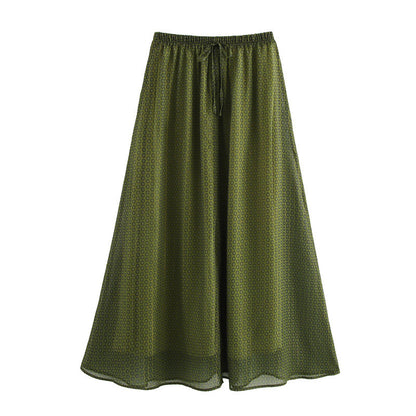 European And American Pleated Metal Wire Printed Skirt
