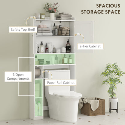 Modern Over The Toilet Storage Cabinet With 2 Doors, Above Commode Storage Cabinet With Toilet Paper Holder, White