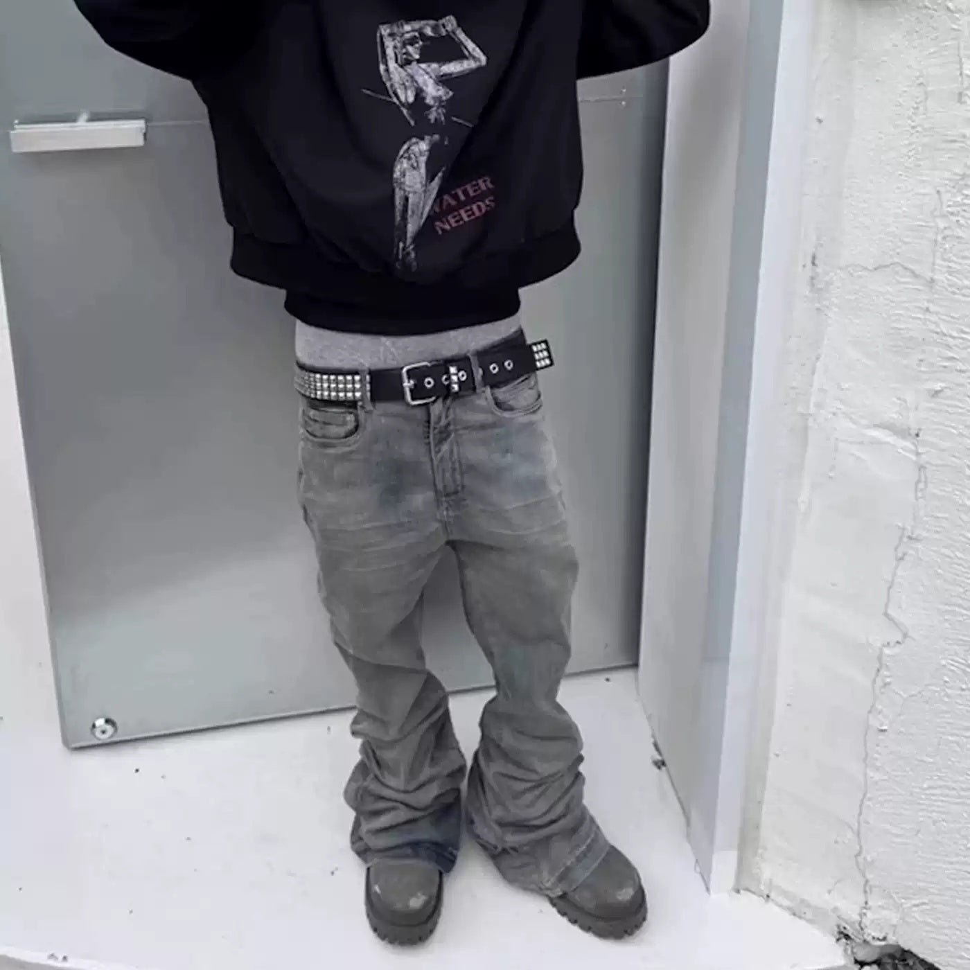 Mens Bell-Bottom Denim Jeans In American High-Street Style