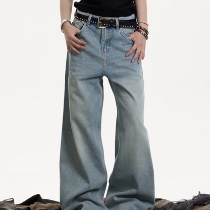 American Retro Washed Worn Jeans Women's Loose Straight