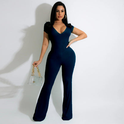 Bell-bottom Pants Short Sleeve Women's Jumpsuit
