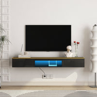 Floating TV Stand Wall Mounted With 16 Color LEDs,Modern TV Stand, Floating TV Cabinet Entertainment Center For 55 60 65 Inch TV,Black