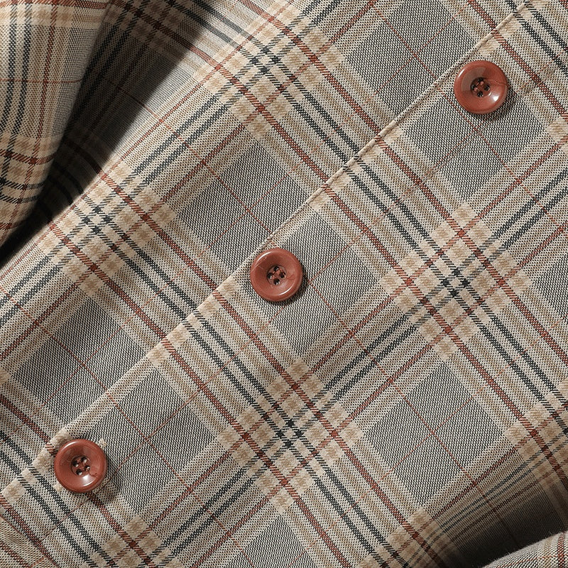Mid-length Plaid Patch Acrylic Korean Windbreaker