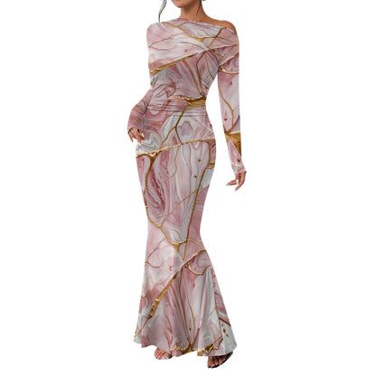 Women's 2025 Summer Casual Long Dresses Off Shoulder Long Sleeve Dress