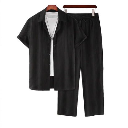 Mens Plus-Size Casual Loose Short-Sleeve Shirt And Pants Set