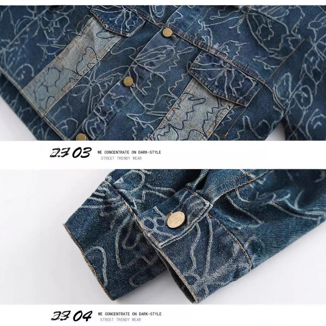 Japanese-style Vintage Washed Frayed-edge Distressed Denim Jacket