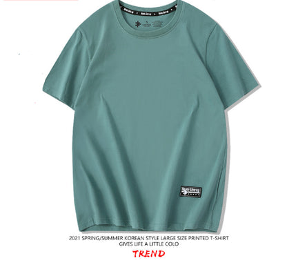 Drop-Shoulder Pure Cotton Short-Sleeve Unisex Solid-Color Blank Shirt