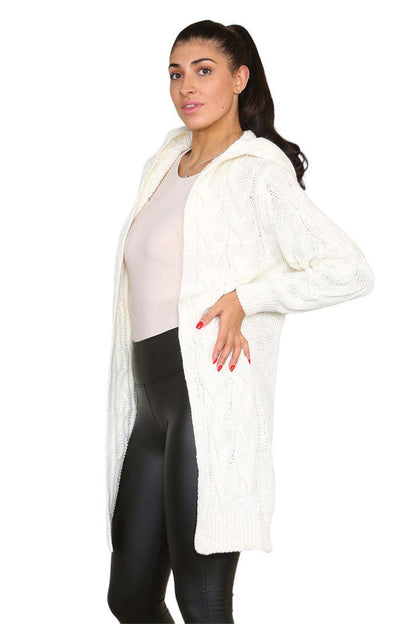 Knitted Cables Hooded Long Over Sized Cardigan
