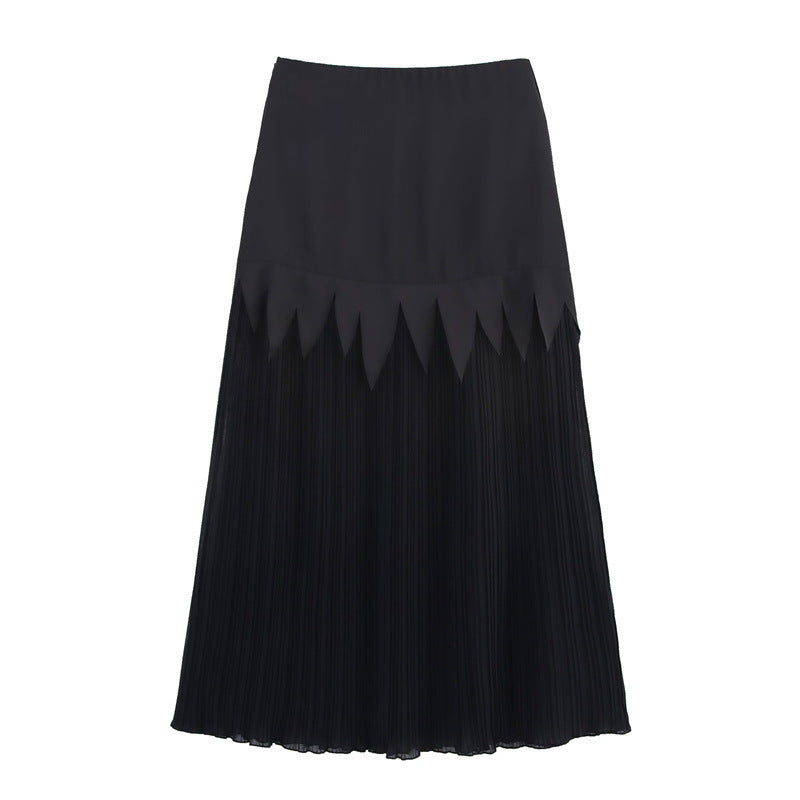 Acetate Satin Chiffon Slimming Patchwork Pleated Skirt