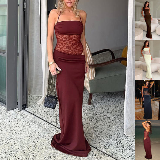 Y2K Lace Suspender Dress Fashion Sexy Lace Long Dresses Party Evening Club Beach Clothing For Women