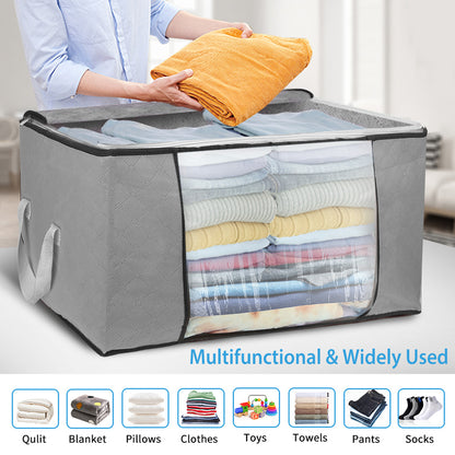 2Pcs Clothes Storage Bag 90L Per Bag With Thick Fabric Clear Window Dual-Zipper For Clothes Comforters Blankets Bedding