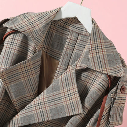Mid-length Plaid Patch Acrylic Korean Windbreaker