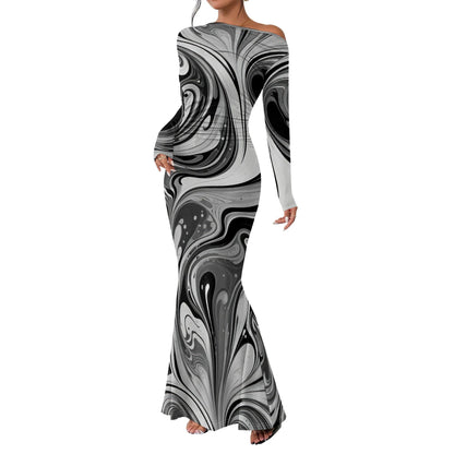 Women's 2025 Summer Casual Long Dresses Off Shoulder Long Sleeve Dress