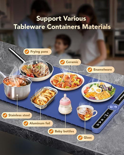 Foldable Heating Plate Mat Portable Keep Food Warm Electric Warming Mat For 8 Dishes With Time Setting