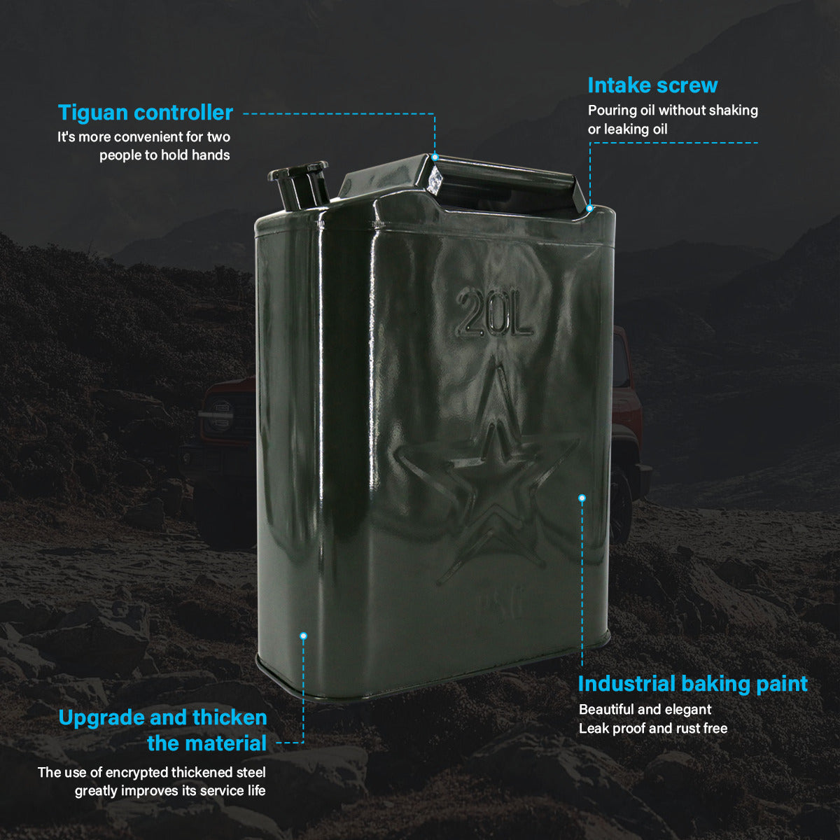 20L Metal Jerry Can Green Car Storage Fuel Petrol  Container & Flexi Spout