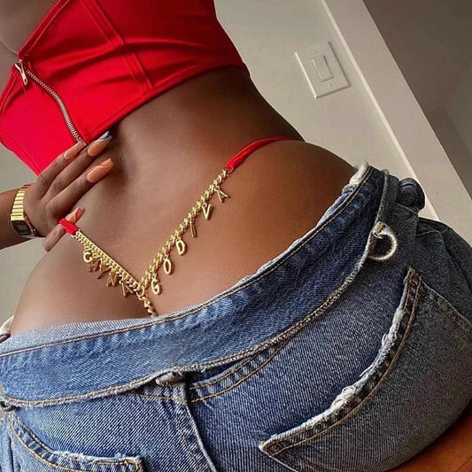 Exy Women Custom Thong With Letter Name Personality G-String Panties Underwear Waist Body Chain Lace Thongs Jewelry Gift