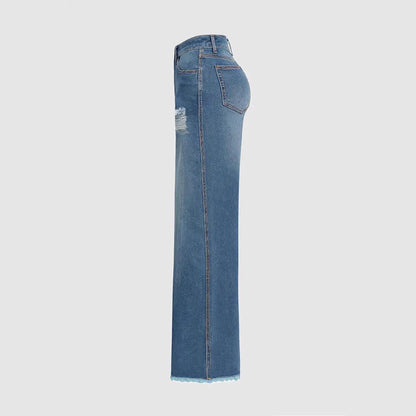 Raw Hem Ripped Loose Wide-leg Flared Jeans