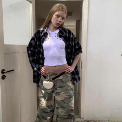 Wide Camouflage Drawstring Wide Leg Floor Pants Female