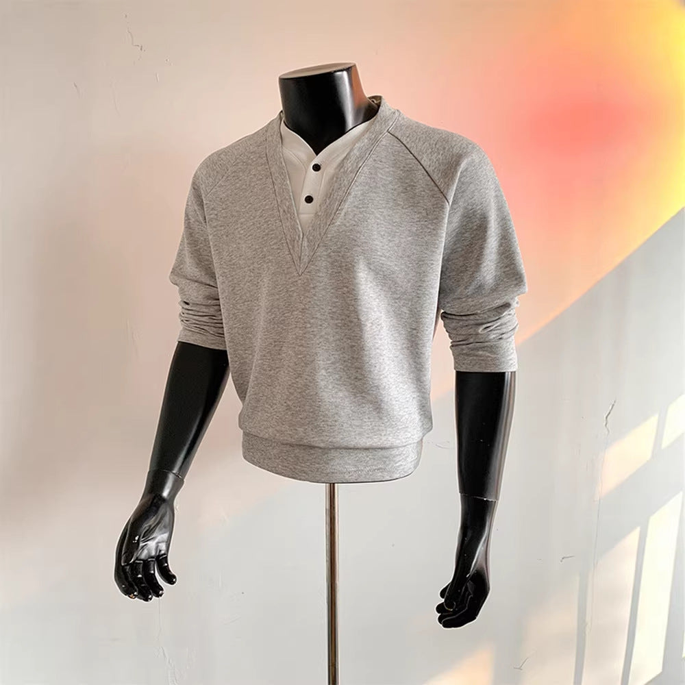 Regular-Shoulder Short Long-Sleeve Sweater With Double V-Neck