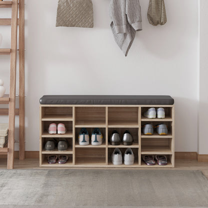 Multi-Storage Shoe Rack W/ 14 Compartments Cushion Moving Shelves Solid Frame Foot Pads Home Office Tidy Organisation Boots Trainers Brown