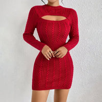 Hollow-out Cinched Women's Clothing Package Hip Sweater Dress