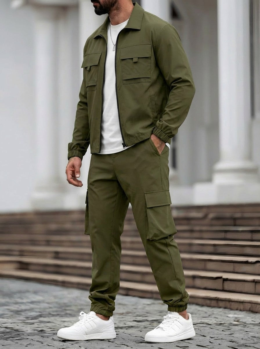 Mens Long-Sleeve Zip-Up Top And Pants Casual Workwear Set