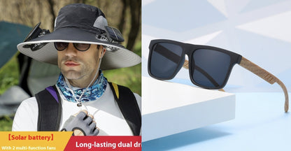 Outdoor Wide Brim Sun Hat With Solar Fan Wide Brim Solar Fan Outdoor Fishing Hat Solar USB Charging Solar Powered Hat Adjustable