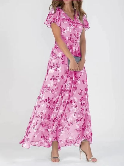 Flowers Print Short Sleeve Dress Summer Fashion Ruffle Beach Dresses Women's Clothing