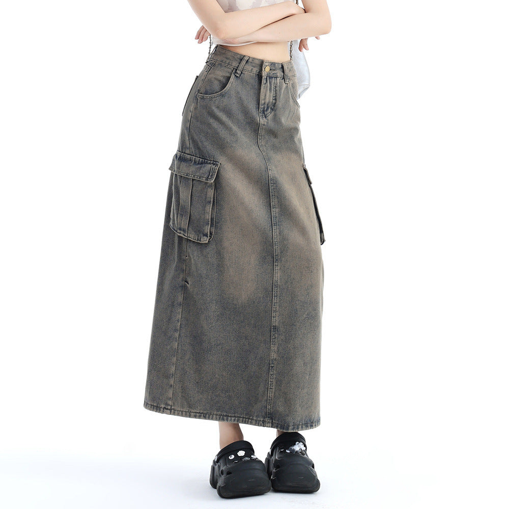 Fashion Cement Gray Denim Skirt For Women