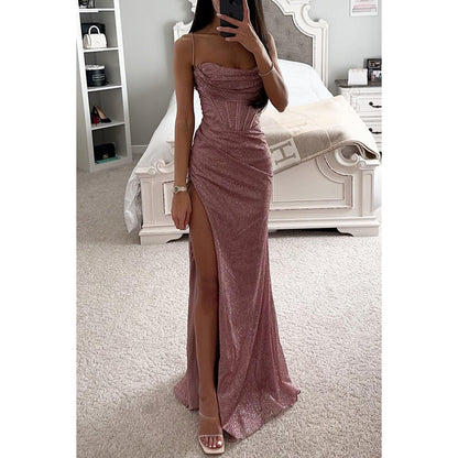 Sexy Split Suspender Dress Fashion Evening Party Slim V-neck Long Dresses Summer Clothing For Women