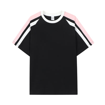 American-style Retro Contrast Color Pull-up Design Short-sleeved T-shirt