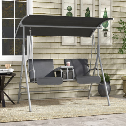 2-Seater Outdoor Porch Swing with Canopy and Table, Patio Swing Chair for Garden, Poolside, Backyard, Gray
