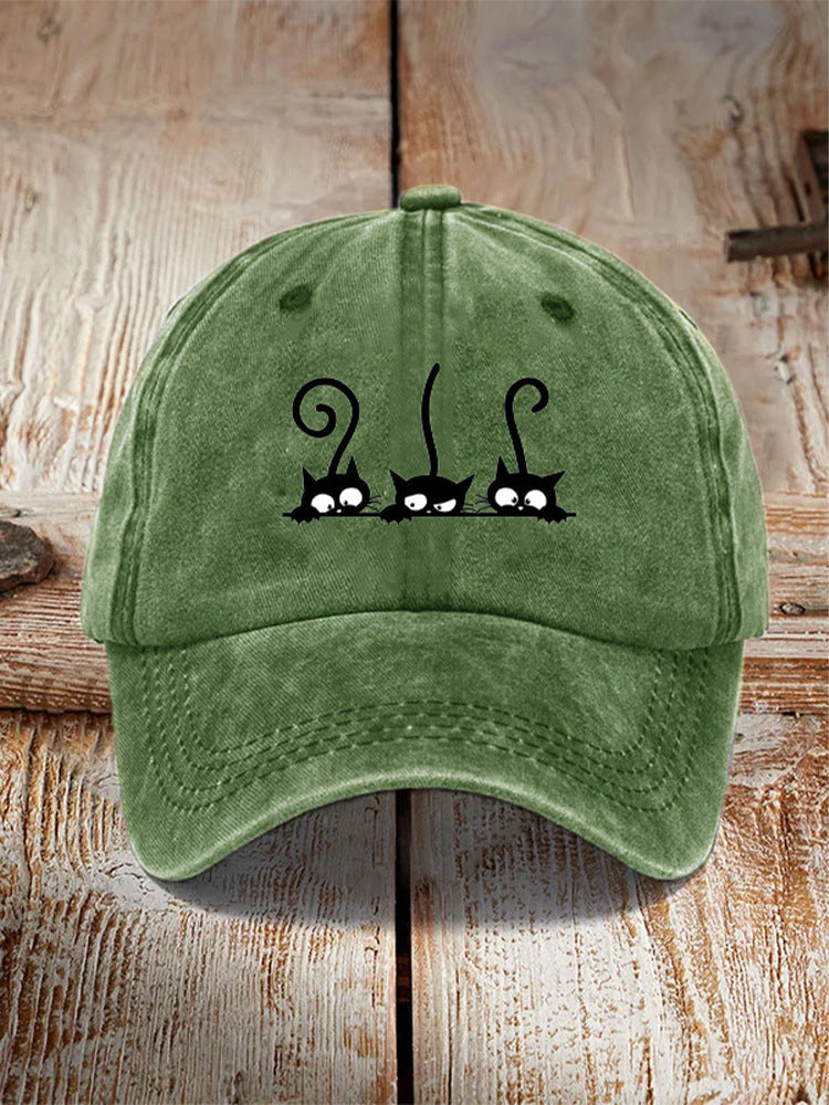 Washed Cotton Printed Hat Distressed Style Mens Vintage