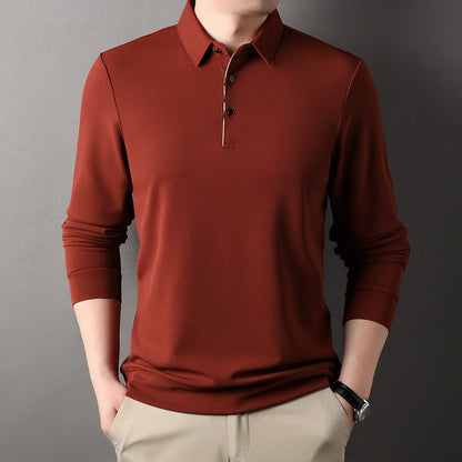 Men's Spring Autumn Long-sleeve Polo Shirt With A Turn-down Collar