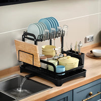 1Pc  2-Tier Dish Drying Rack For Kitchen Counter Space Saving Rustproof Dish Rack With Drainboard Detachable Kitchen Drainer Organizer Set With Utensil Holder Bowl Rack Dish Rack Chopping Board Rack