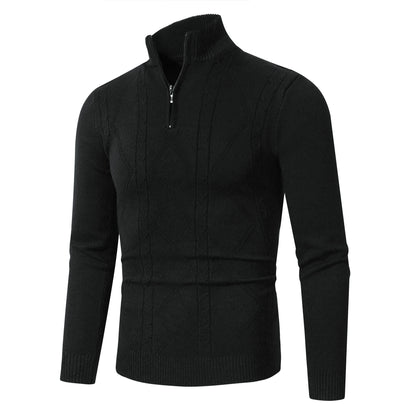 Fashion Rhombus Sweater Men's Casual Stand Collar Long Sleeve Half Zipper Sweater