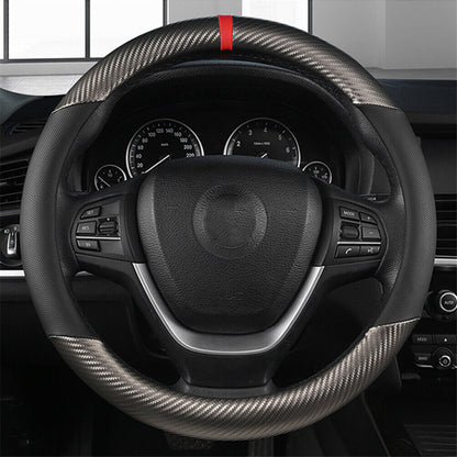 Carbon Fiber Perforated Leather Car Steering Wheel Cover 38cm Universal Interior