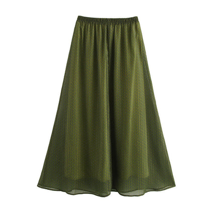 European And American Pleated Metal Wire Printed Skirt