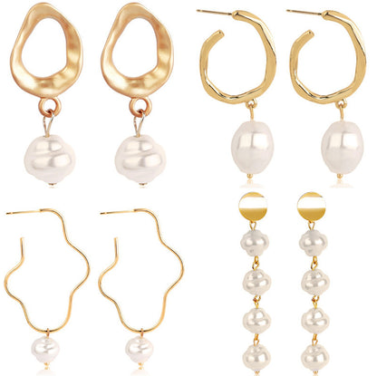 Ladies European And American Pearl Earrings Set Of 4