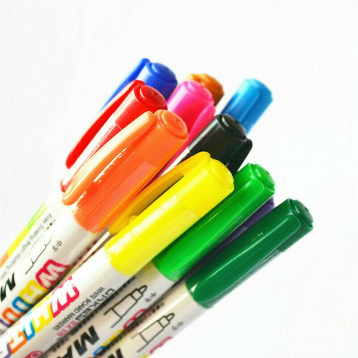 12 X Mixed Colour White Board Pens Bright Markers Fine Bullet Tip Easy Dry Wipe