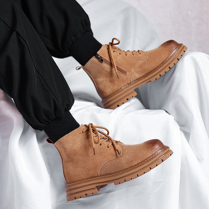 High-top Leather Shoes Leather Zipper Short Boots