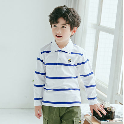 Turn-down Collar Long-sleeve T-shirt Childrens Clothing Business Top