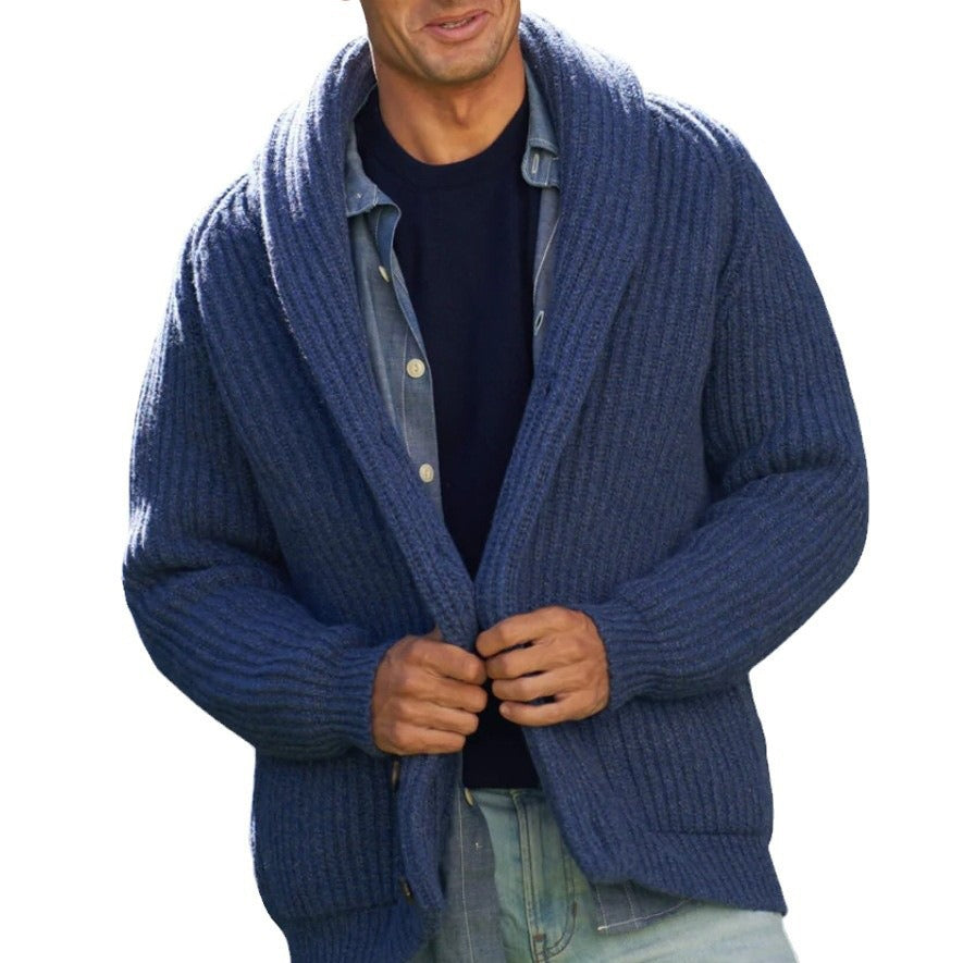 Solid-color Lapel-neck Knit Sweater Jacket From Europe And The US