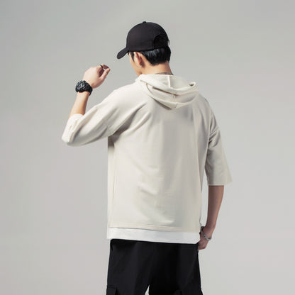 Solid Color Loose Fit Summer Hooded Men's Short-sleeved T-shirt