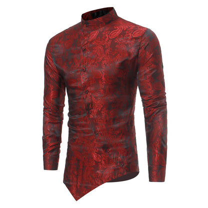 Casual Long-sleeve Shirt With An Irregular Hem And A Subtle Textured Pattern