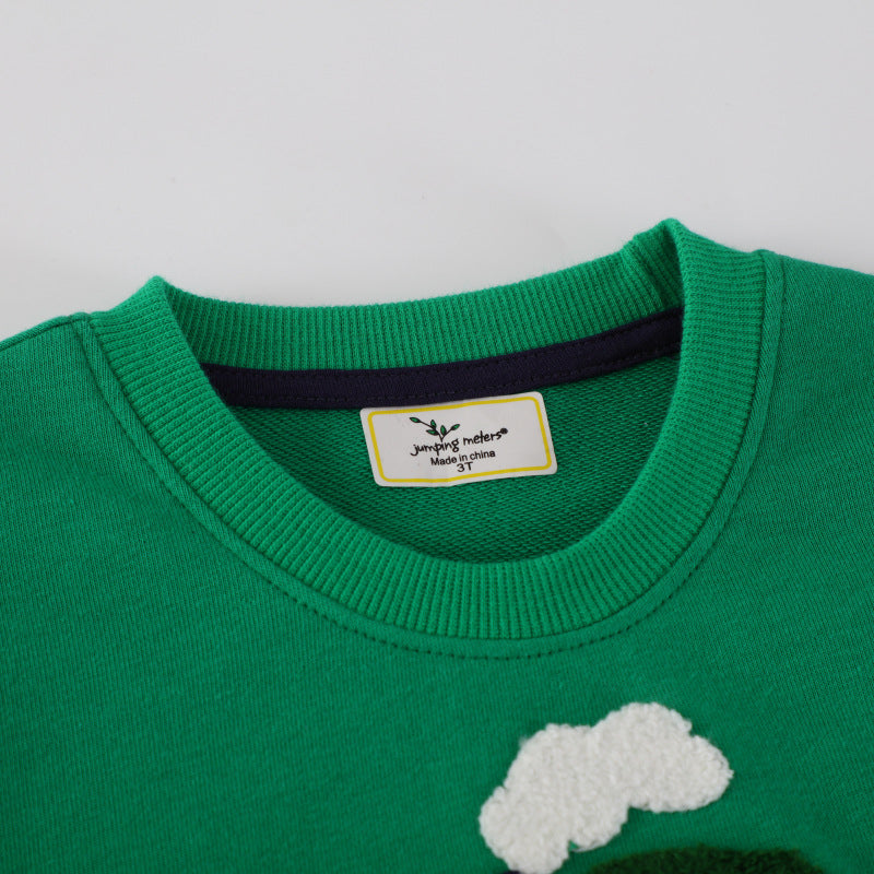 Mao Mao Embroidered Excavator Crew-Neck Long-Sleeve Childrens Top