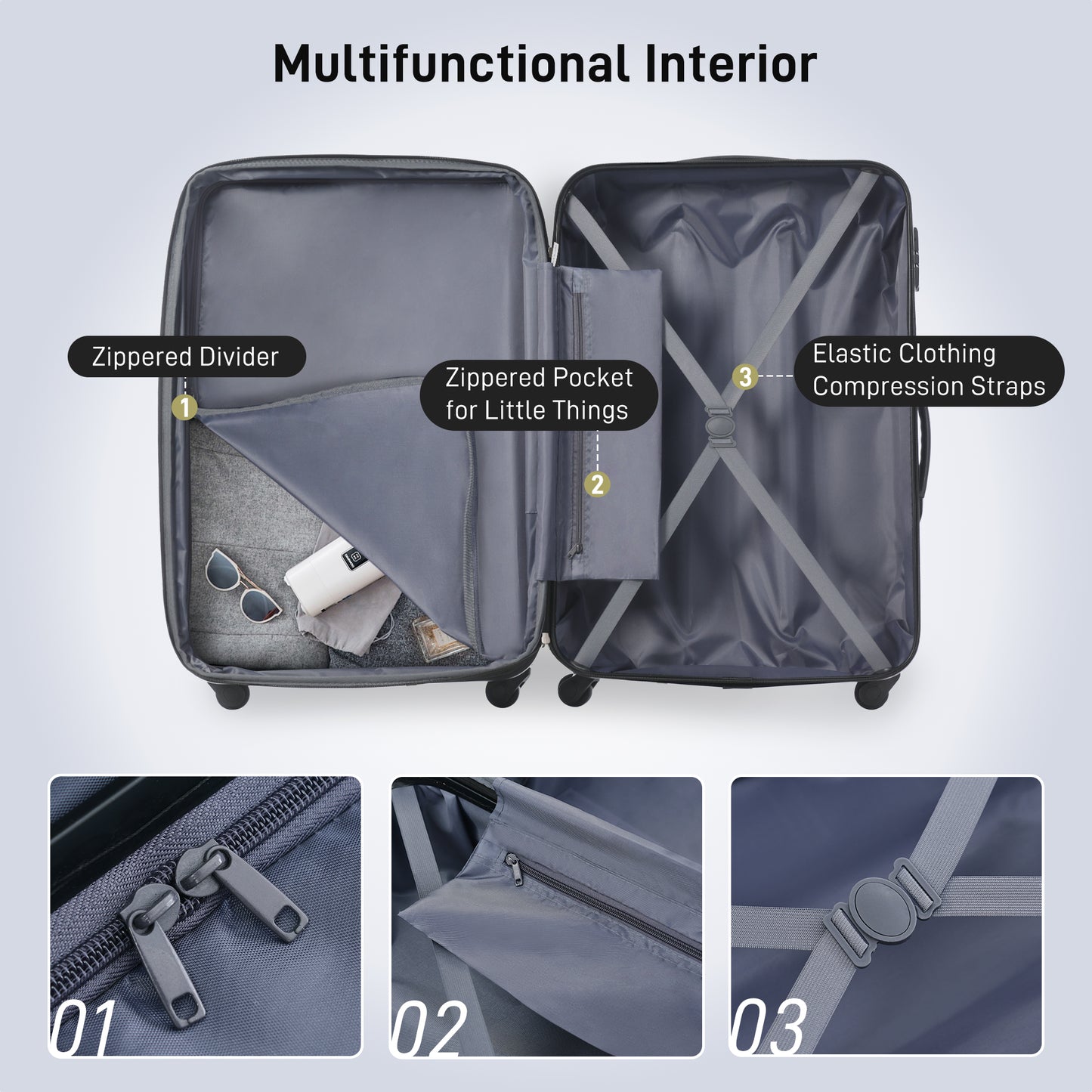 3 Piece Luggage Set Hardside Spinner Suitcase With TSA Lock 20 24 28 Available