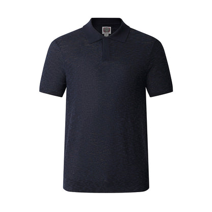 Textured Knit Short-sleeve Mens Slim-fit Business Polo Shirt In Ice Silk
