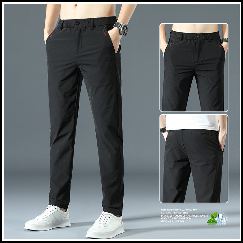 Mens Loose Elastic-waist Straight-leg Trousers